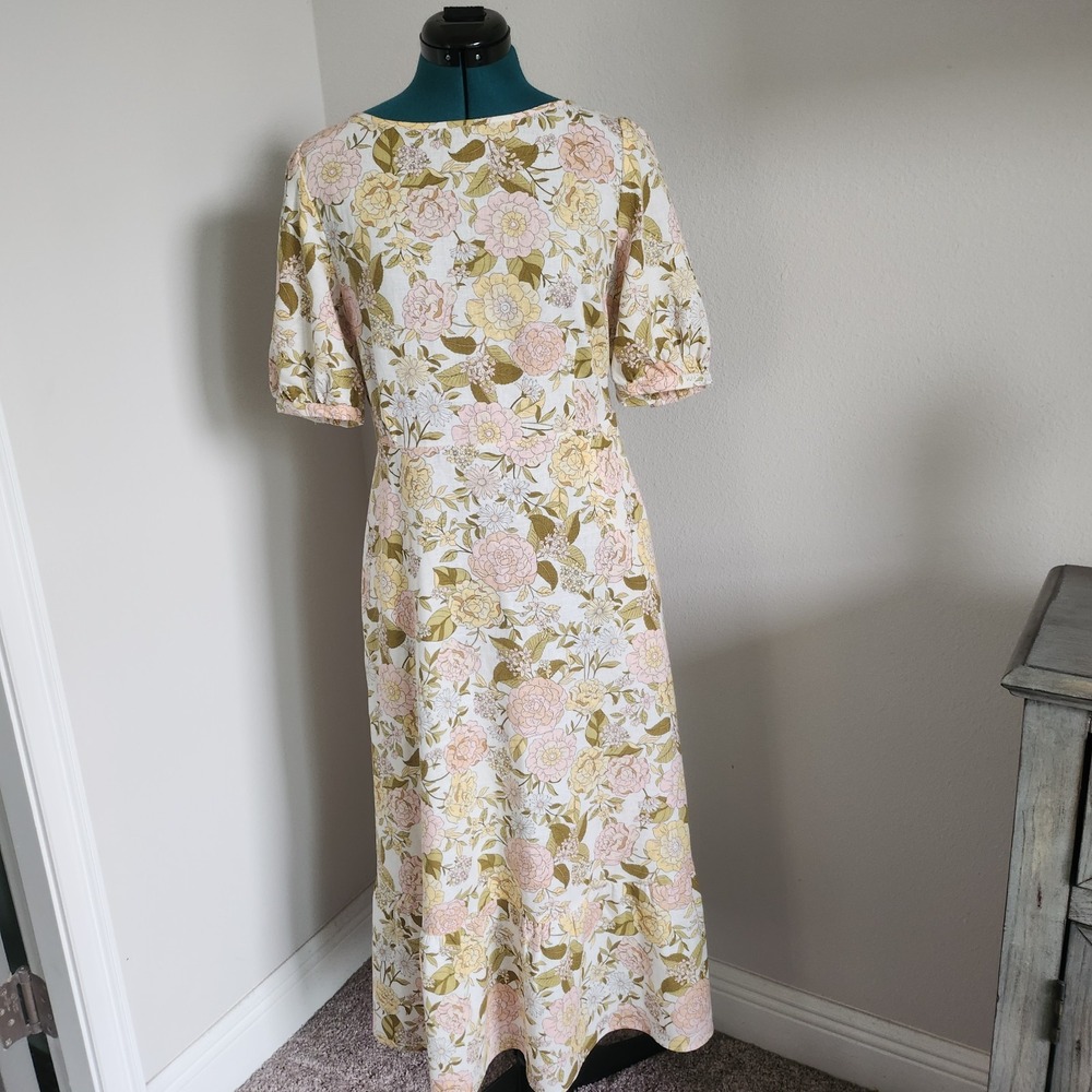 Who What Wear Womens Tiered Floral Midi Sz Med Linen Blend Cottagecore